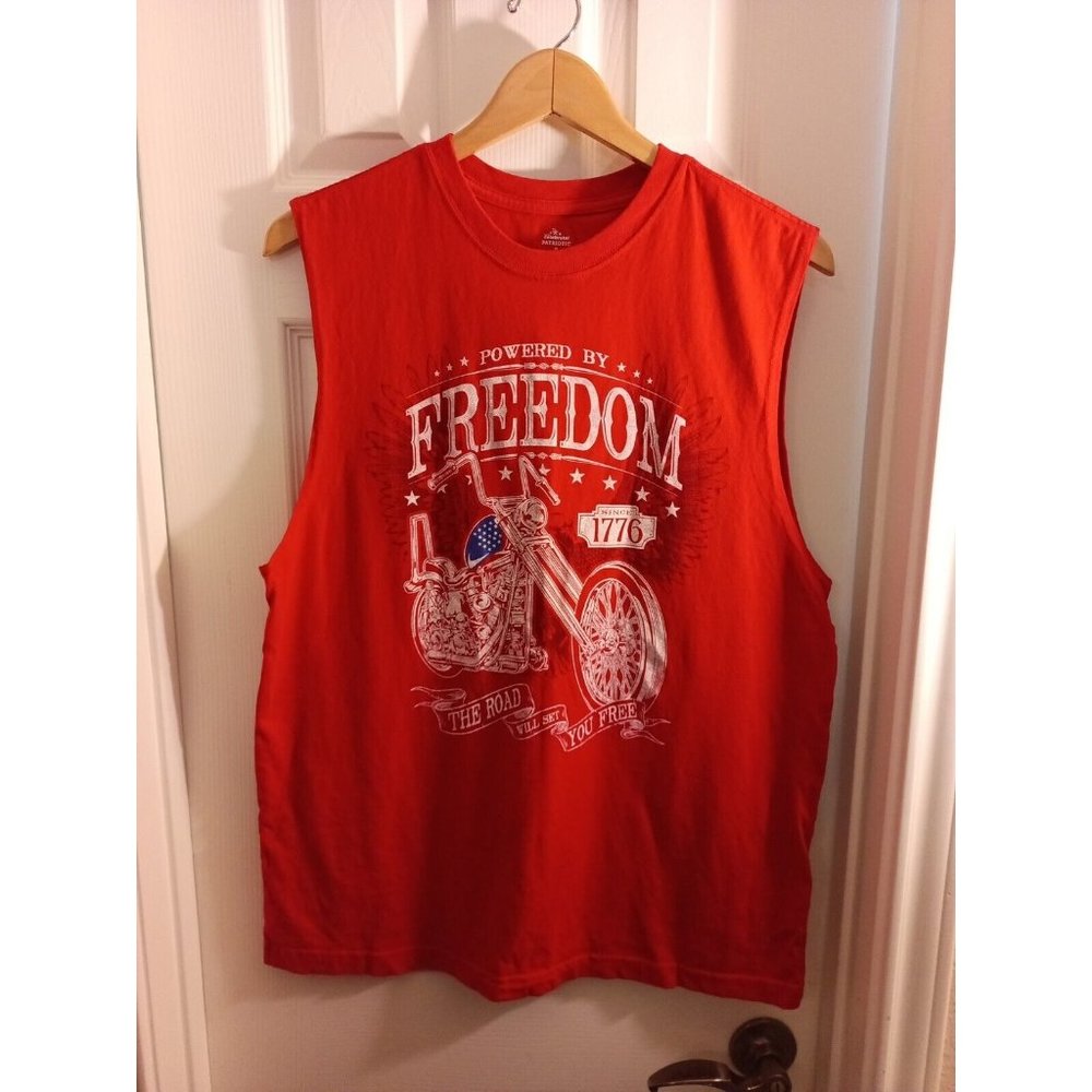 Mens Way To Celebrate Patriotic Red Freedom Motorcycle Sleeveless Tank Shirt Med